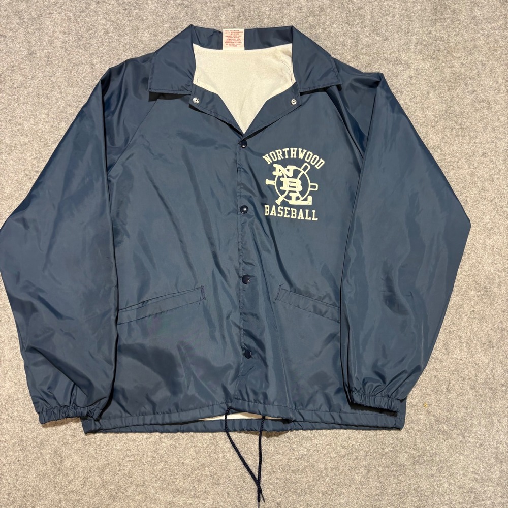 Vintage Cardinal Northwood Baseball Coaches Jacket Navy Blue USA Made Large